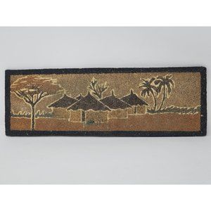 Vintage Hand Made Sand Art Picture On Wood Unframed Palm‎ Trees & Huts 1960s/70s